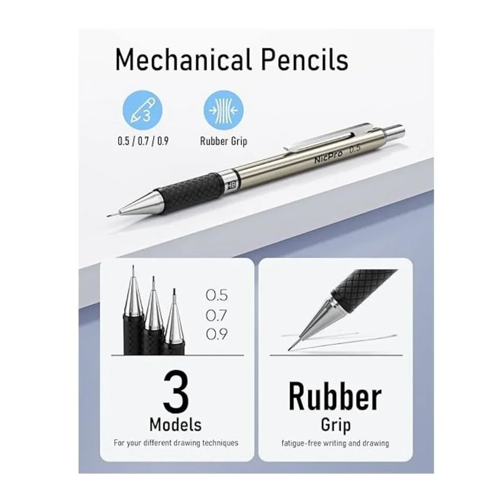 NEW Mechanical Pencil Set Drafting Pencils 0.5 mm & 0.7 mm & 0.9 mm & 3PCS 2mm G